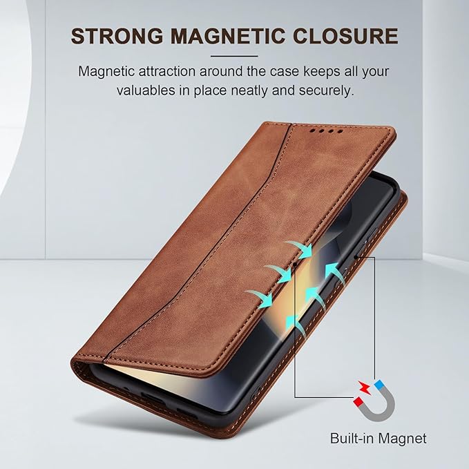 Jasonyu Flip Wallet Case for Motorola Edge (2024),Leather Magnetic Folio Cover with Card Holder,Kickstand - TPU Shockproof Durable Protective Phone Case,Brown