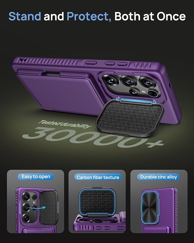 for Samsung Galaxy S25 Ultra Case, Built-in Card Holder & Stand & Lens Cover, Military Grade Drop Tested Soft Silicone Edge Rugged Protective Wallet Phone Case for S25 Ultra 6.9" 2025, Purple