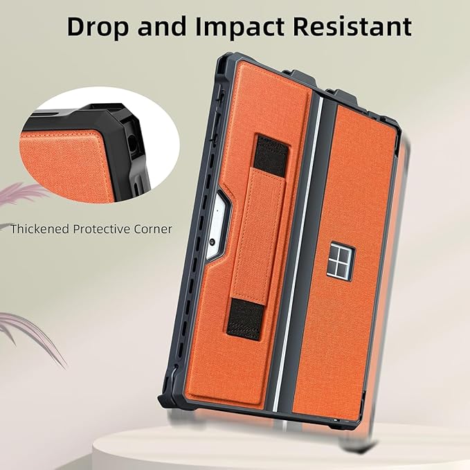 Case for 12.3" Microsoft Surface Pro 7+/7/6/5/4/Pro LTE Protective Rugged Cover Case, with Stylus Pen Holder and Hand Strap, Compatible with Type Cover Keyboard, Orange-red