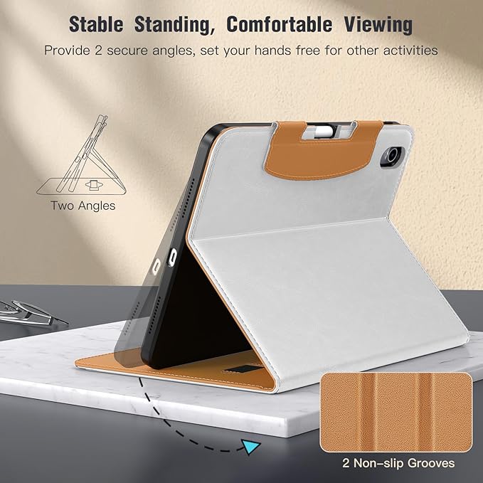 MoKo for iPad (A16) 11th Generation Case 11 inch 2025, iPad 10th Generation Case 10.9" 2022 with Pencil Holder & Pocket, Premium Leather Folio Stand Cover, Multiple Viewing Angles, White