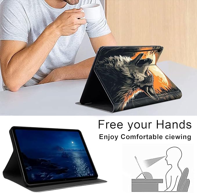 Case for Samsung Galaxy Tab A9+/A9 Plus 11” 2023 Model (SM-X210/X216/X218), Slim PU Leather Stand Cover with Auto Wake/Sleep, Multi-Angle Viewing & Shockproof, Wolf Howling