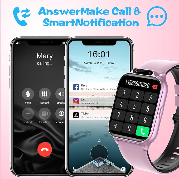 Smart Watch for Kids,1.85" Fitness Tracker with Heart Rate,Sleep Monitor,Built-in AI(Translation/Q&A/Watch Face/Image Recognition Smartwatches,NO APP/Phone, Gift for Boys Girls.(Built-in AI, Pink)