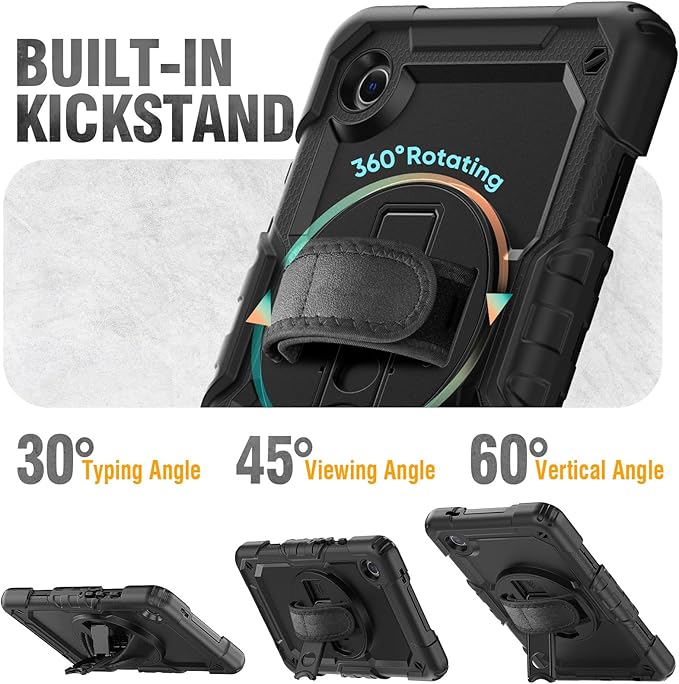 HXCASEAC Case for Samsung Galaxy Tab A9 8.7 Inch, Protective with Screen Protector/Hand Strap/Pen Holder, Sturdy Shockproof for Samsung A9 Tablet Case SM-X110 SM-X115 SM-X117 - Black