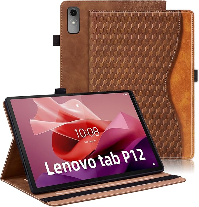 Case for Lenovo Tab P12 12.7 inch (TB370FU),Retro Folio Shell for Lenovo Xiaoxin Pad Pro 12.7 inch Multi-Angle Stand Cover PU Leather with Card Pocket,Brown