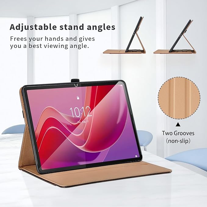 Case for Lenovo Tab M11 (TB-330FU/TB-331FC)/Tab K11 LTE 11 Inch 2024 - PU Leather Business Folio Case with Hand Strap and Pocket, Auto Wake/Sleep Smart Tablet Cover, Brown