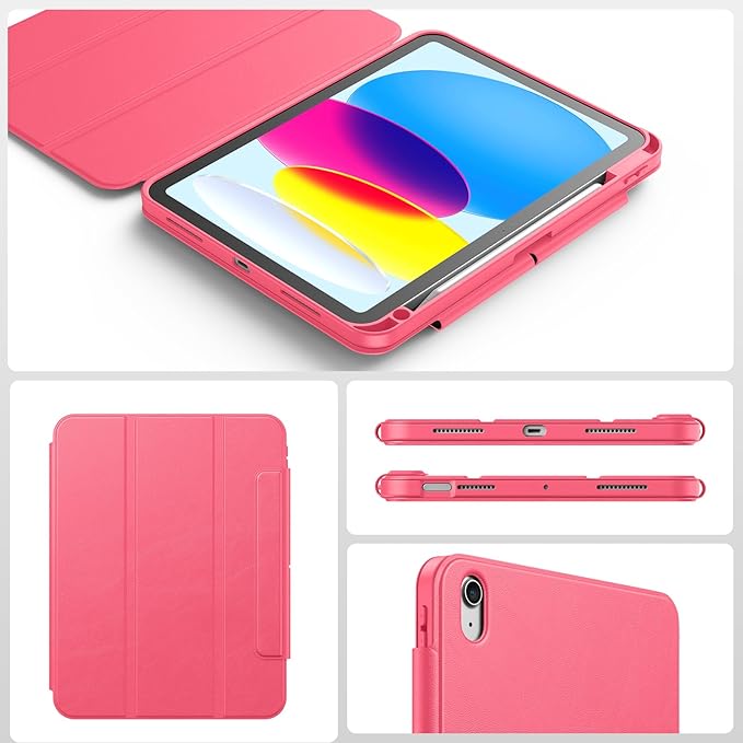 SPARIN Case for iPad A16 11th/10th Generation 2025/2022 (11"/10.9") with Pencil Holder, Magnetic Detachable Hybrid Stand, Portrait/Landscape Angle, Auto Wake/Sleep-Watermelon Pink