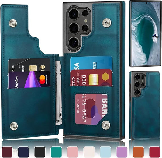 DJDUCK Designed for Samsung Galaxy S25 Ultra Case Wallet with Card Holder, [Magnetic Clasp Cover] [RFID Blocking Leather Protection] Shockproof Women Men Cases for Samsung S25 Ultra Teal