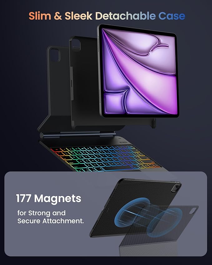 typecase Edge+ Keyboard Case for iPad Air 13-inch(M3 2025 / M2 2024),Ultra-Slim Detachable Case,Portrait & Typing Modes,Built-in Trackpad,11-Color Backlight,Magnetic Stand,Pencil Holder,Carbon Fiber