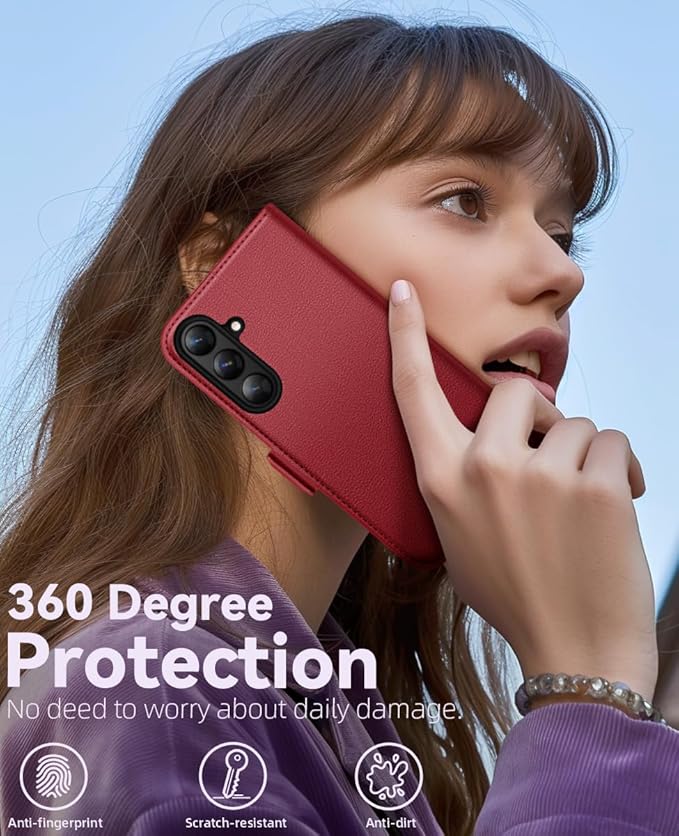 OCASE Compatible with Galaxy S25 FE Wallet Case, PU Leather Flip Folio Case with Card Holders RFID Blocking Kickstand [Shockproof TPU Inner Shell] Protective Phone Cover 2025, Litchi Burgundy