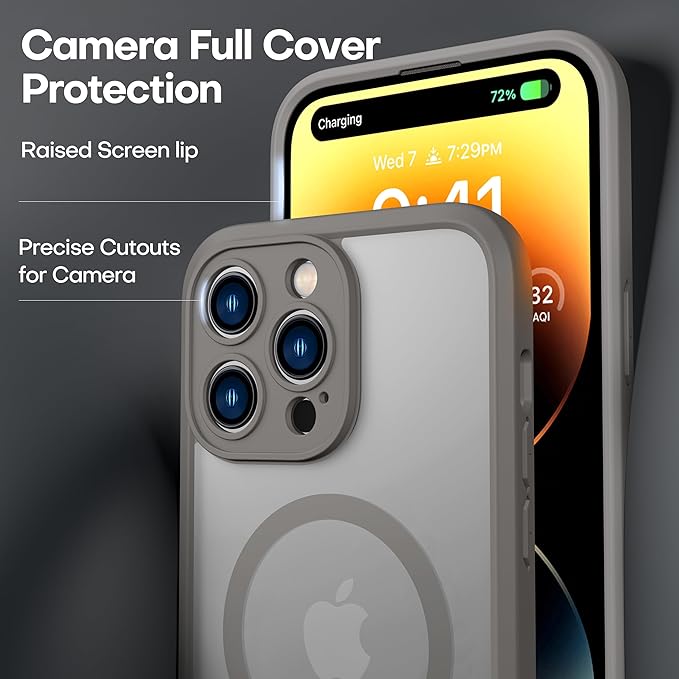 ImpactStrong Magnetic Guard Designed for iPhone 14 Pro Max Case [Camera Protection] [Military Grade Drop Tested] [Compatible with MagSafe] Slim Translucent Matte Phone Case (6.7") - Gray