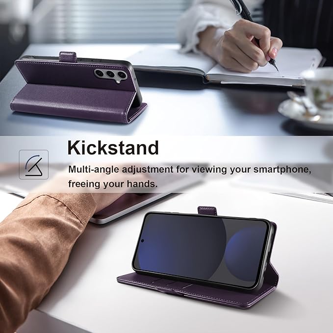 Wallet Flip Case for Samsung Galaxy S24 FE 5G - [RFID Blocking] Luxury PU Leather Card Holder Magnetic Phone Cover with Kickstand,Shockproof Protective Case,Purple