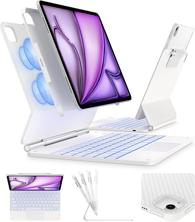 typecase Edge+ Keyboard Case for iPad Air 13-inch(M3 2025 / M2 2024),Ultra-Slim Detachable Case,Portrait & Typing Modes,Built-in Trackpad,11-Color Backlight,Magnetic Stand,Pencil Holder,White
