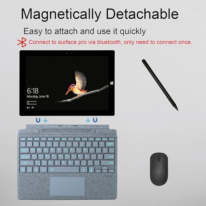 mobee Type Cover for Microsoft Surface Pro 13 inch, Compatible with Surface Pro 13"(11th Edition) / Pro 11 / Pro 10 / Pro 9 / Pro 8 / Pro X, Slim Keyboard with Trackpad Mouse, Backlit, & Pen Holder