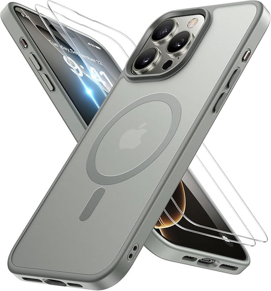 Miracase Magnetic Series for iPhone 16 Pro Case [Compatible with MagSafe] [with 2X Screen Protectors] Military-Grade Protection, Anti-Fingerprint, Slim Phone Case for 16 Pro 6.3 inch - Gray
