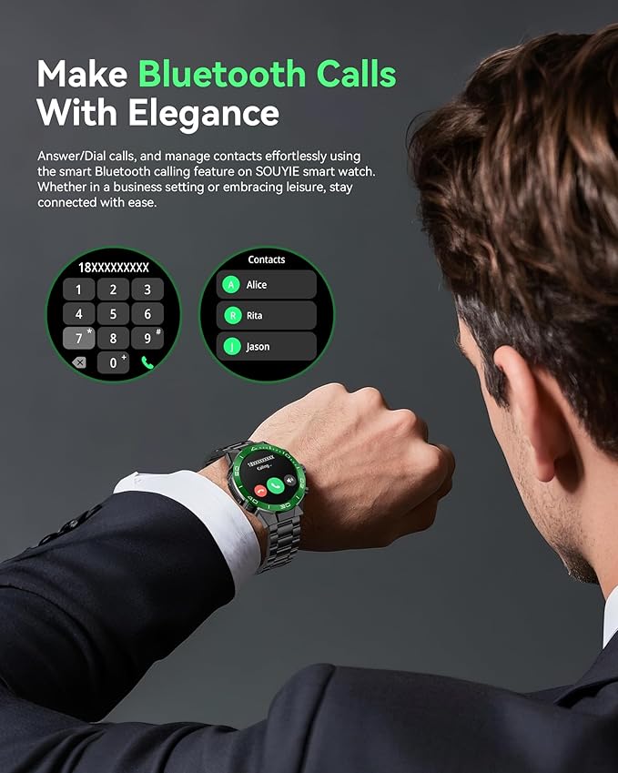 SOUYIE Men's Luxury Smart Watch - 1.43" AMOLED Display Smartwatch with HD Bluetooth Calling, 400mAh 30-Day Battery, 100+ Sports Modes, Health Monitor with Metal/Silicone Straps for Android iPhone