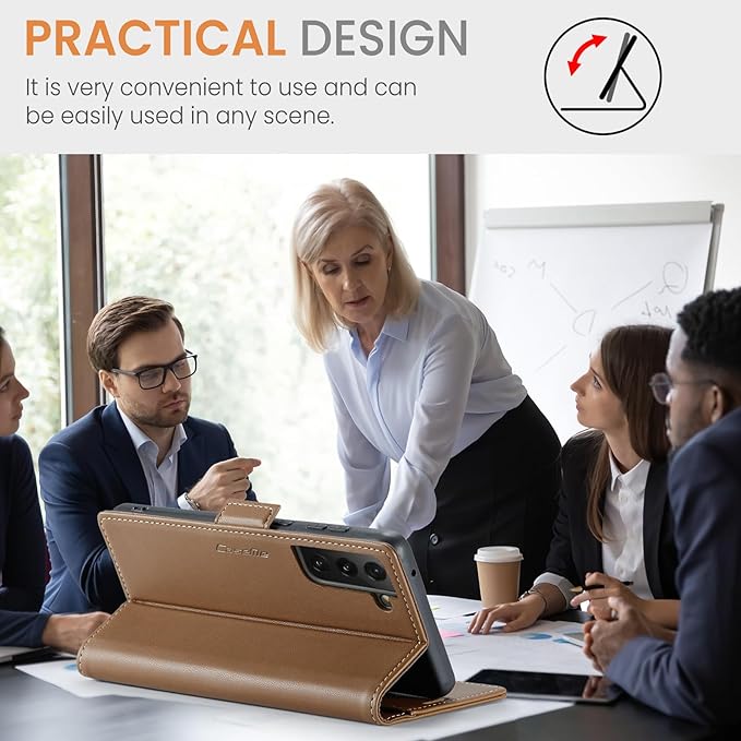 Case for Samsung Galaxy S21 FE Wallet Case, RFID Blocking PU Leather Flip Folio Cover Card Holder Kickstand Shockproof Phone Case Compatible with Samsung Galaxy S21 FE, Brown