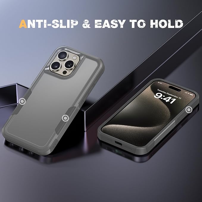 Diaclara Designed for iPhone 15 Pro Max Case, [with Privacy Screen Protector] [Anti Spy] [Military Grade Drop Protection] Heavy Duty Full-Body Shockproof Phone Case, Natural Titanium