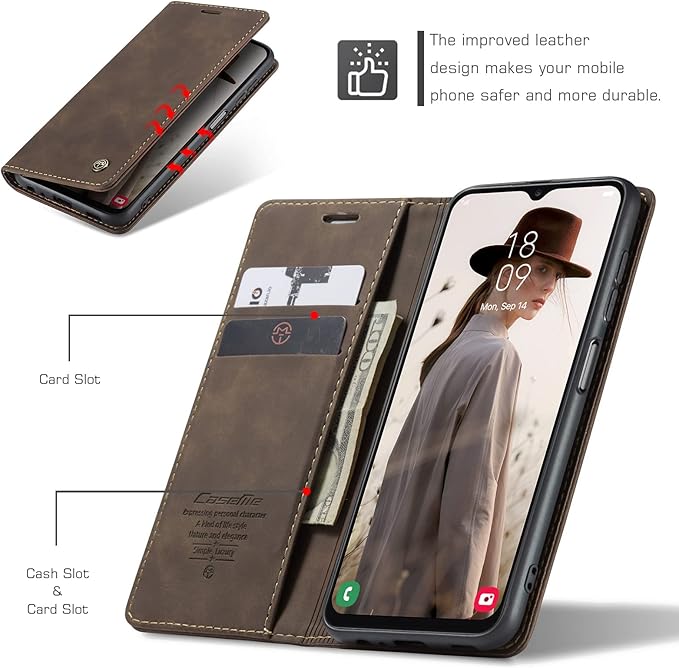 for Samsung Galaxy A13 4G/5G Case, Flip Wallet Leather Case with Card Holder Magnetic Closure Shockproof Kickstand Protective Phone Cases Cover for Samsung Galaxy A04s,Coffee