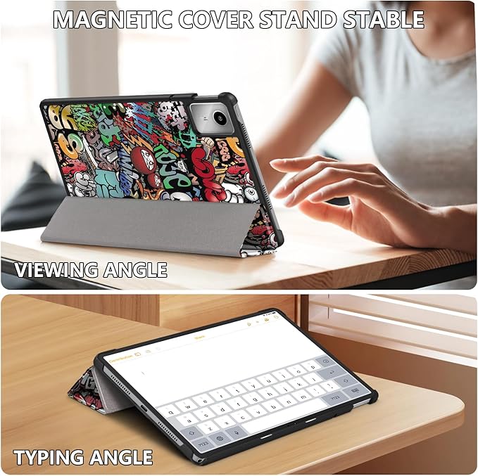 Case Compatible with Lenovo Tab M11 2023 TB-330FU / Lenovo Xiaoxin Pad 2024 TB-331FC 11 Inch Tablet,Slim Lightweight Trifold PC Cover with Auto Wake/Sleep Function,Graffiti