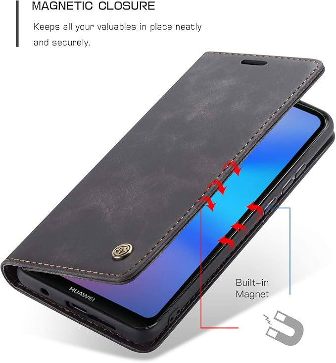 for Huawei P20 Lite Case, Flip Wallet Leather Case with Card Holder Magnetic Closure Shockproof Kickstand Protective Phone Cases Cover for Huawei P20 Lite,Black