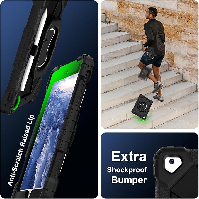 DreamerX Case for iPad 6th Generation 9.7 inch 2018, iPad 5th Gen 2017, iPad Air 2, iPad Pro 9.7'', Shockproof Drop Protective Business Cover with Pencil Holder Rotating Bracket Shoulder Strap, Black