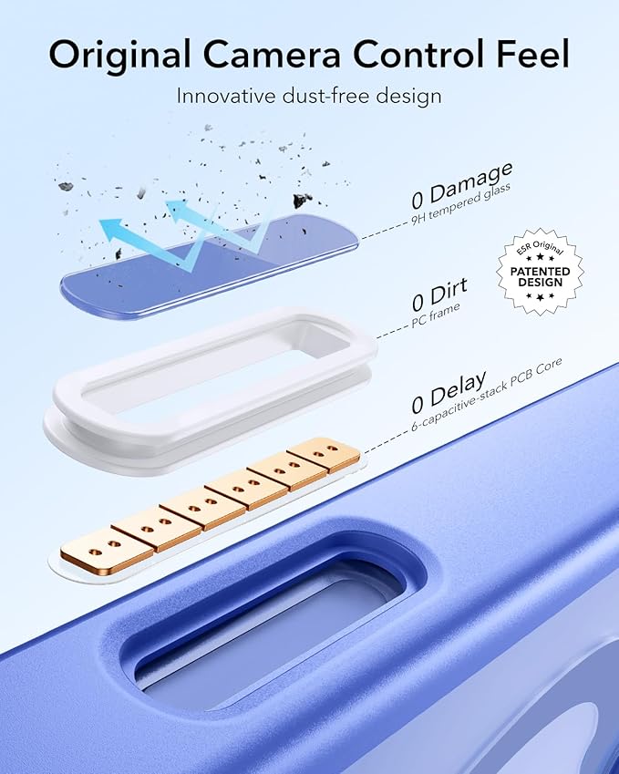 ESR for iPhone 16 Plus Case, Camera Control Button Compatible with MagSafe, Military-Grade Protective Case, Built-in Stash Stand Phone Case, Scratch-Resistant Back Cover, Classic Series, Clear Blue