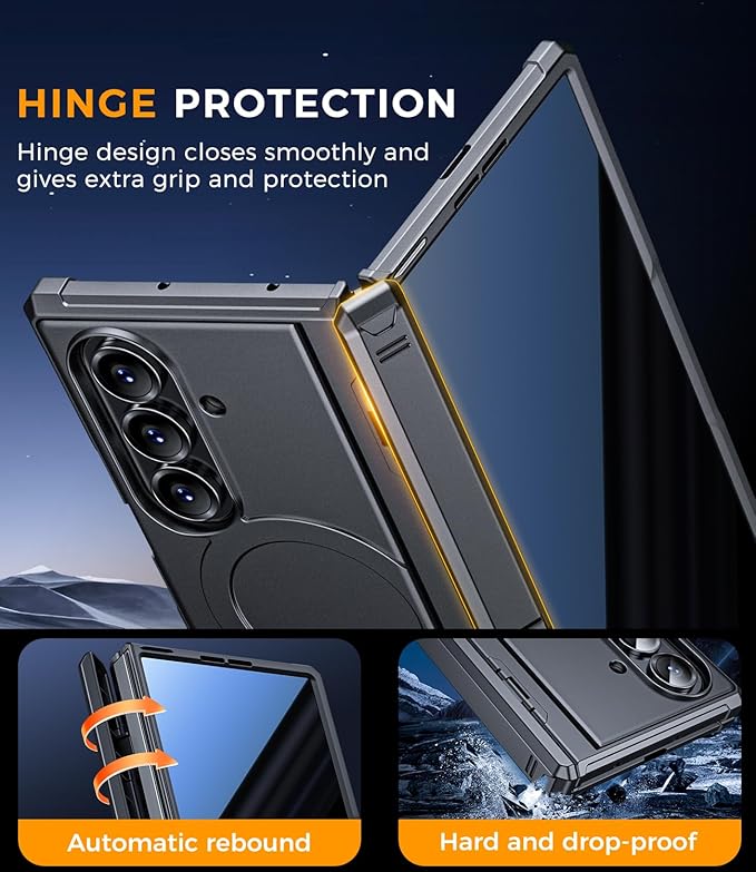 for Samsung Galaxy Z-Fold-7 Case: Magnetic Shockproof Rugged [Dual-Stand] [Hinge Protection] [Fit for Magsafe] [Anti Spy] Soft Matte Armor Protective Cover for ZFold 7 5G 2025 (Black)