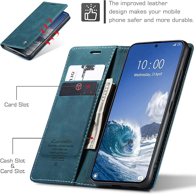 for Xiaomi 14T Case, Flip Wallet Leather Case with Card Holder Magnetic Closure Shockproof Kickstand Protective Phone Cases Cover for Xiaomi mi 14T, Blue-Green