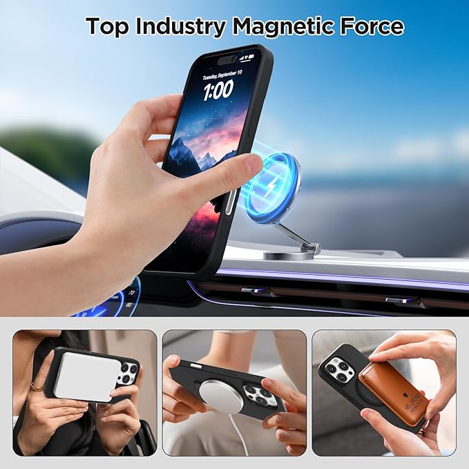 Magnetic Stand for iPhone16 Pro Max Case with Kickstand 【Lab-Certified Protection】【Not Yellowing】【Anti-Fingerprint】 Durable, Enhanced Grip, Slim，Black，iPhone 16 Pro Max 6.9"