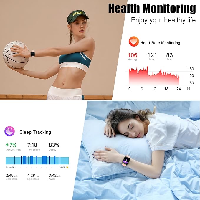 Smart Watch for Men Women, 2025 Release (Answer/Make Call) 1.96" HD Fitness Tracker Running Watch,Waterproof, Pedometer,Step/Sleep/Heart Rate Monitor,110+ Sport Mode Smartwatch for Android Phone,Pink