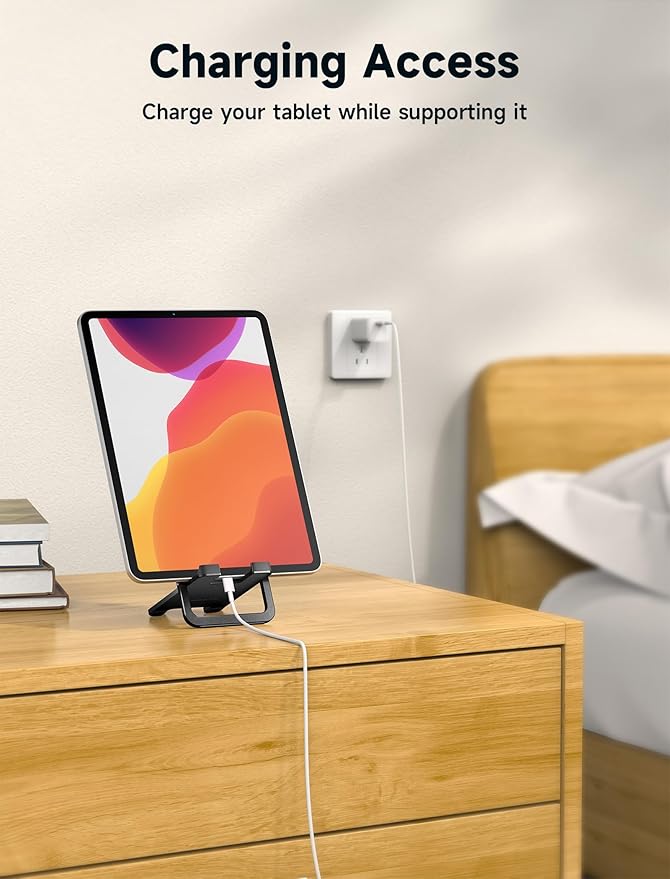 JSAUX Universal Tablet Stand, Portable Foldable Tablet Holder for Desk Compatible with iPad mini/Air, Samsung Galaxy Tab, Kindle Fire, ROG Ally, iPhone and Other Tablets-Black