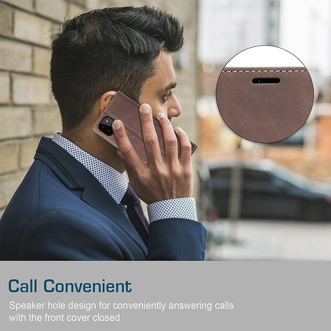 for Samsung Galaxy A22 5G Case, Flip Wallet Leather Case with Card Holder Magnetic Closure Shockproof Kickstand Protective Phone Cases Cover for Samsung A22 5G,Coffee