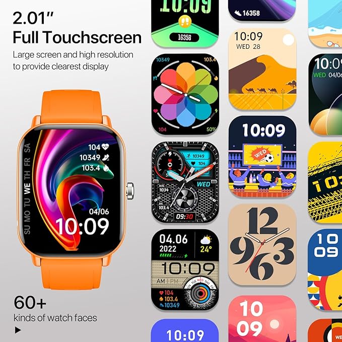 WalkerFit Smart Watch for Women/Men, 2.01'' HD Smartwatch with Bluetooth Call, 100+Sport Modes, Sleep Monitoring, IP67 Waterproof, Music Control for iPhone/Android, Fitness Tracker with Pedometer