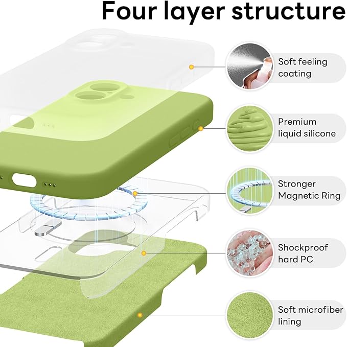 Vooii Magnetic Compatible with iPhone 17 Case (Compatible with Magsafe) (Upgraded Camera Protection) Liquid Silicone Shockproof Full Body Protective Phone Cover for Women Men, Cedar Green, 6.3"