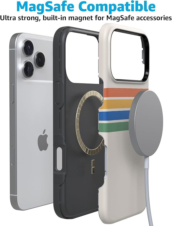 Casely iPhone 17 Pro Case | Totally Groovy | Rainbow Stripes Color Block | Compatible with MagSafe | Bold Protective Design