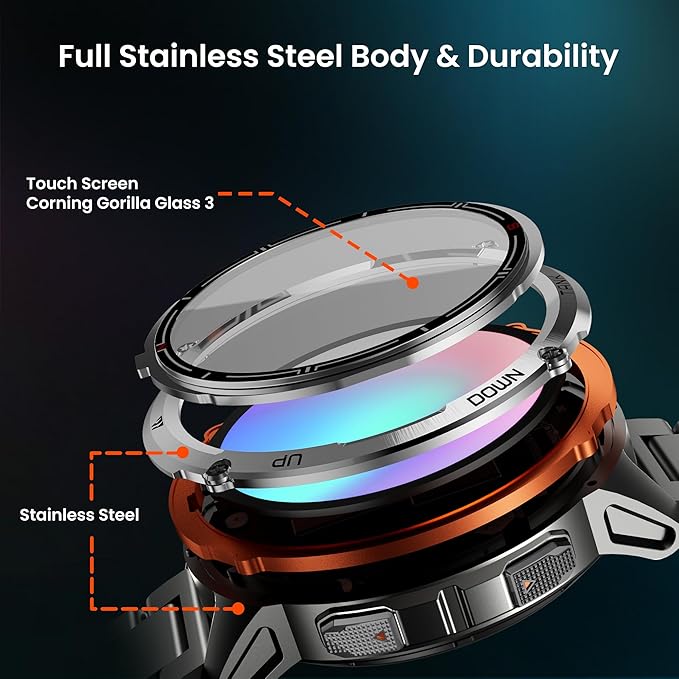 KOSPET Tank T3 Ultra 2 GPS Smart Watch for Men, Extra-Long Battery, Full Stainless Steel Body Rugged Smartwatch with Bluetooth Calling, Pressure&Altitude&Compass(2 Bands)