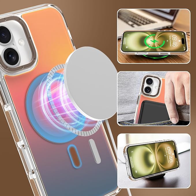 MOWIME Magnetic Case for iPhone 16 Plus [Compatible with Magsafe] [Cute Fashion Fluorescent Design] [1 Screen Protector] Slim Translucent Matte Case for iPhone 16 Plus 6.7" 2024, Desert