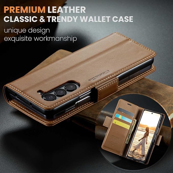 for Samsung Galaxy Z Fold 6 Case, Premium PU Leather Wallet Case Flip Cover with [RFID Blocking][Card Holder][Stand Function] Shockproof Protective for Samsung Galaxy Z Fold 6, Brown