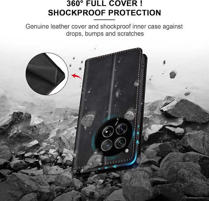 Jasonyu Flip Wallet Case for OnePlus 12,Leather Magnetic Folio Cover with Card Holder,Kickstand - TPU Shockproof Durable Protective Phone Case,Black