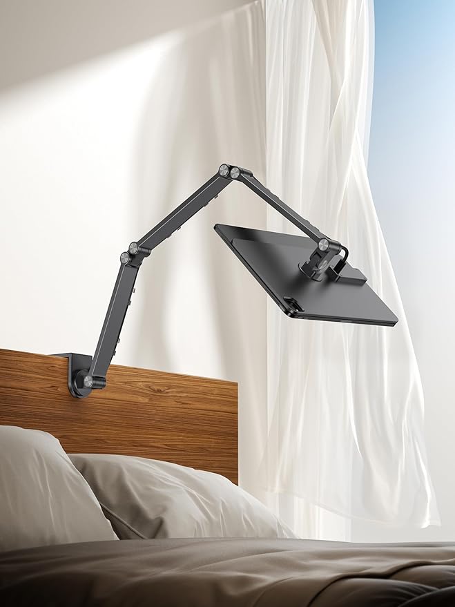 [Upgrade] Magnetic Wireless Charging Stand for iPad Pro 11" Gen1-4 / Air 11" M3/M2 / Air 10.9" Gen4-5, Rock Steady iPad Stand for Desk with Foldable Aluminum Arm, Adjustable Tablet Mount with 2M Cable