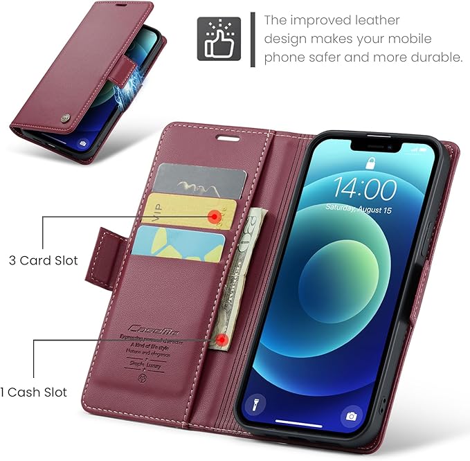 for iPhone 12/12 Pro Case, Premium PU Leather Wallet Case Flip Cover with [RFID Blocking][Card Holder][Stand Function] Shockproof Protective for iPhone 12 Pro/12, Red