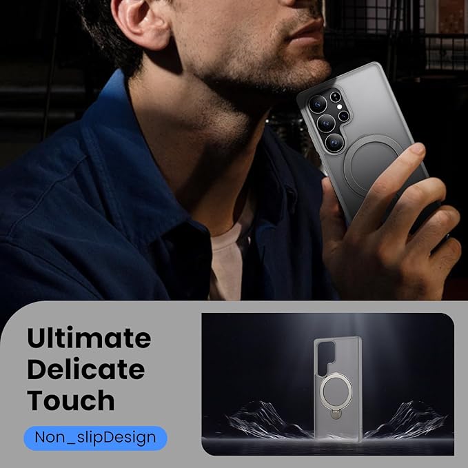 360° Rotatable Stand for Samsung Galaxy S25 Ultra Case Magnetic with Screen Protector X1 & Camera Lens Protector*1, Compatible with MagSafe, 16FT Mil-Grade Shockproof for S25 Ultra Case 6.9",Gray