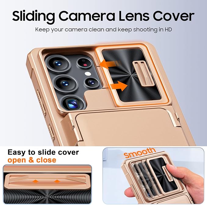 for Samsung Galaxy S25 Ultra Case Wallet with RFID [Cards Holder][Camera Cover][Edge Raised] Full Body Shockproof Silicone Protective Phone Case for Galaxy S25 Ultra 6.9" 2025 (Champagne Gold)