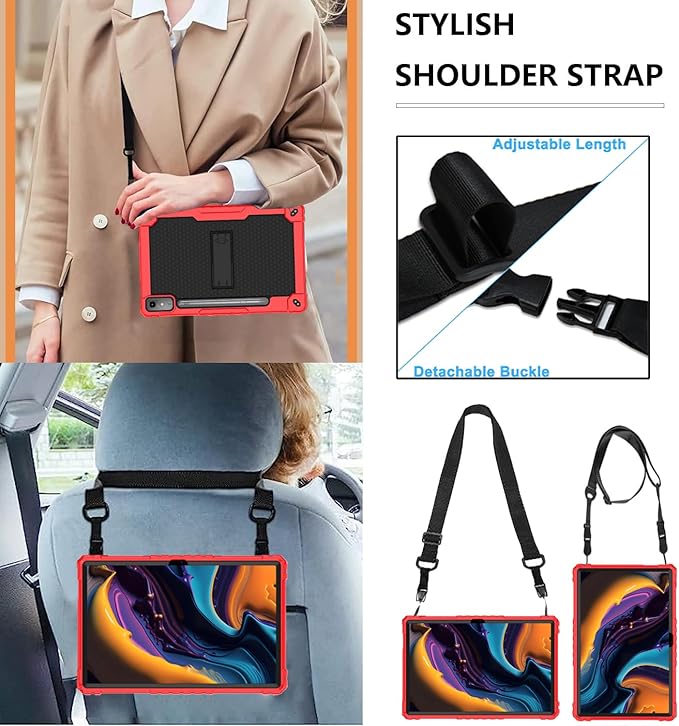 Heavy-Duty Drop-Proof Shockproof Hybrid Kids Protective Case for Lenovo Tab P12/Xiaoxin Pad Pro 12.7" Tablet TB370FU/TB371FC (Red/Black)