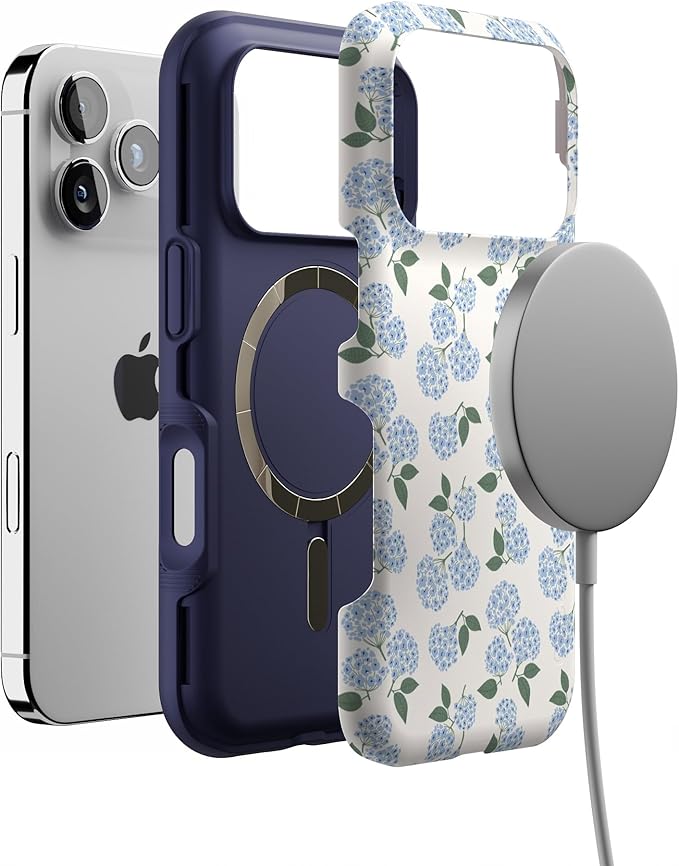 Casely iPhone 17 Pro Case | Nantucket Cottage | Blue Hydrangea | Bold Protective Design | Compatible with MagSafe