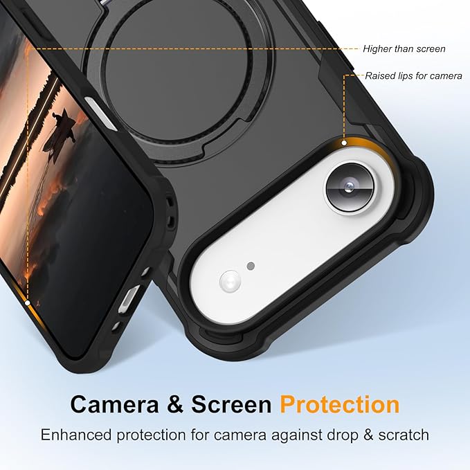 Compatible with iPhone 17 Air Case with Invisible Magnetic Ring Stand [Compatible with Magnetic] [Military Drop Protection] Shockproof Slim Hard Back Soft Edge Case 6.6 Inch, Black