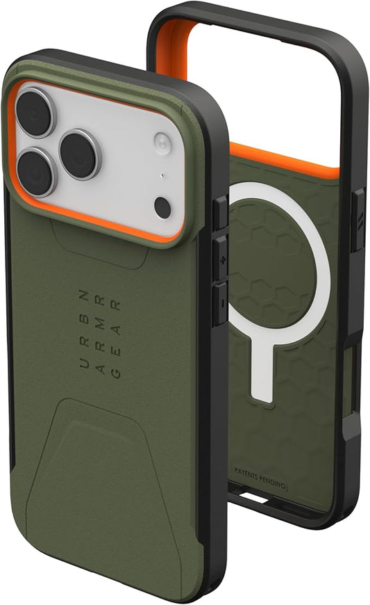 URBAN ARMOR GEAR UAG Designed for iPhone 17 Pro Max Case Civilian - Compatible with MagSafe Military Grade Protective Cover, Olive/Orange