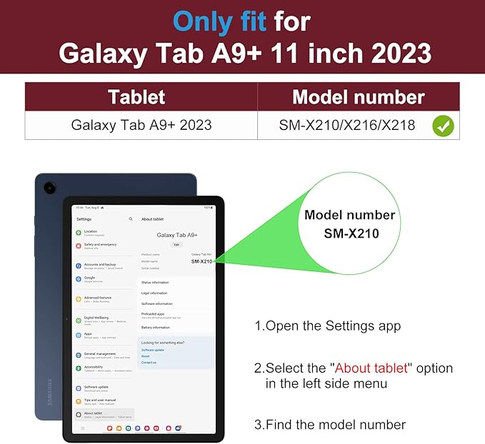 DTTO for Samsung Galaxy Tab A9 Plus 11 inch Case 2023, Premium Leather Business Folio Stand Cover with Hand Strap for Galaxy Tab A9+ 11'' 2023 Model (SM-X210/X216/X218) - Auto Wake/Sleep, Burgundy Red