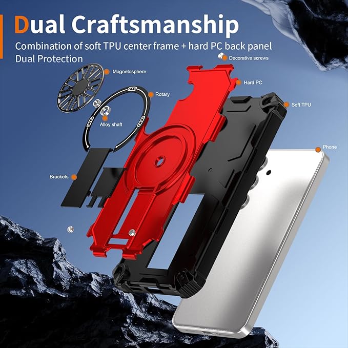 Magnetic Case for Galaxy S25/Galaxy S24, Built-in Stand [Compatible with Mag-Safe] Shockproof Protective Cover Case for Samsung Galaxy S25/Galaxy S24 Red