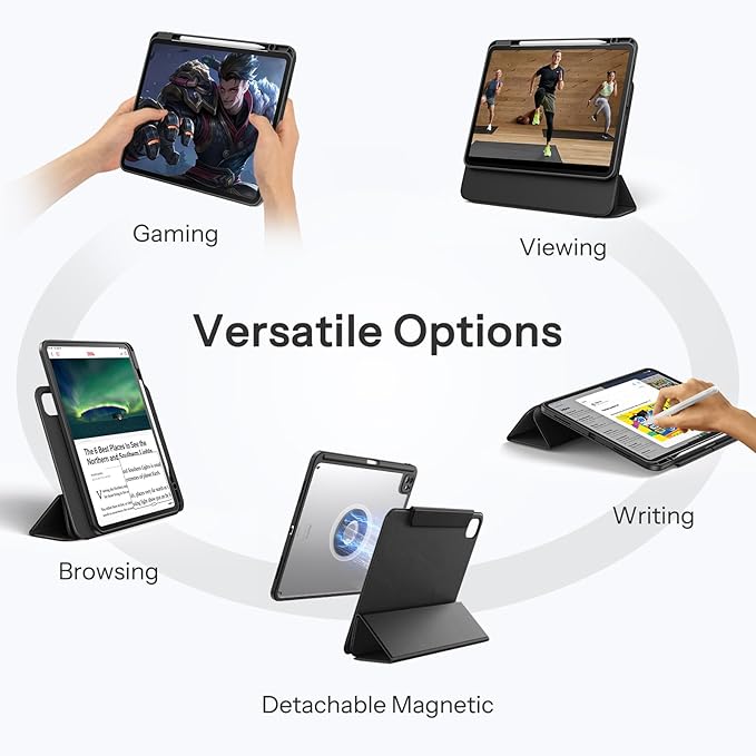 SPARIN Case for iPad Pro 13 inch 2024-M4 with Pencil Holder, Detachable Magnetic Hybrid Protective Case, Portrait/Landscape Stand, Durable Protection, Auto Wake/Sleep -Black